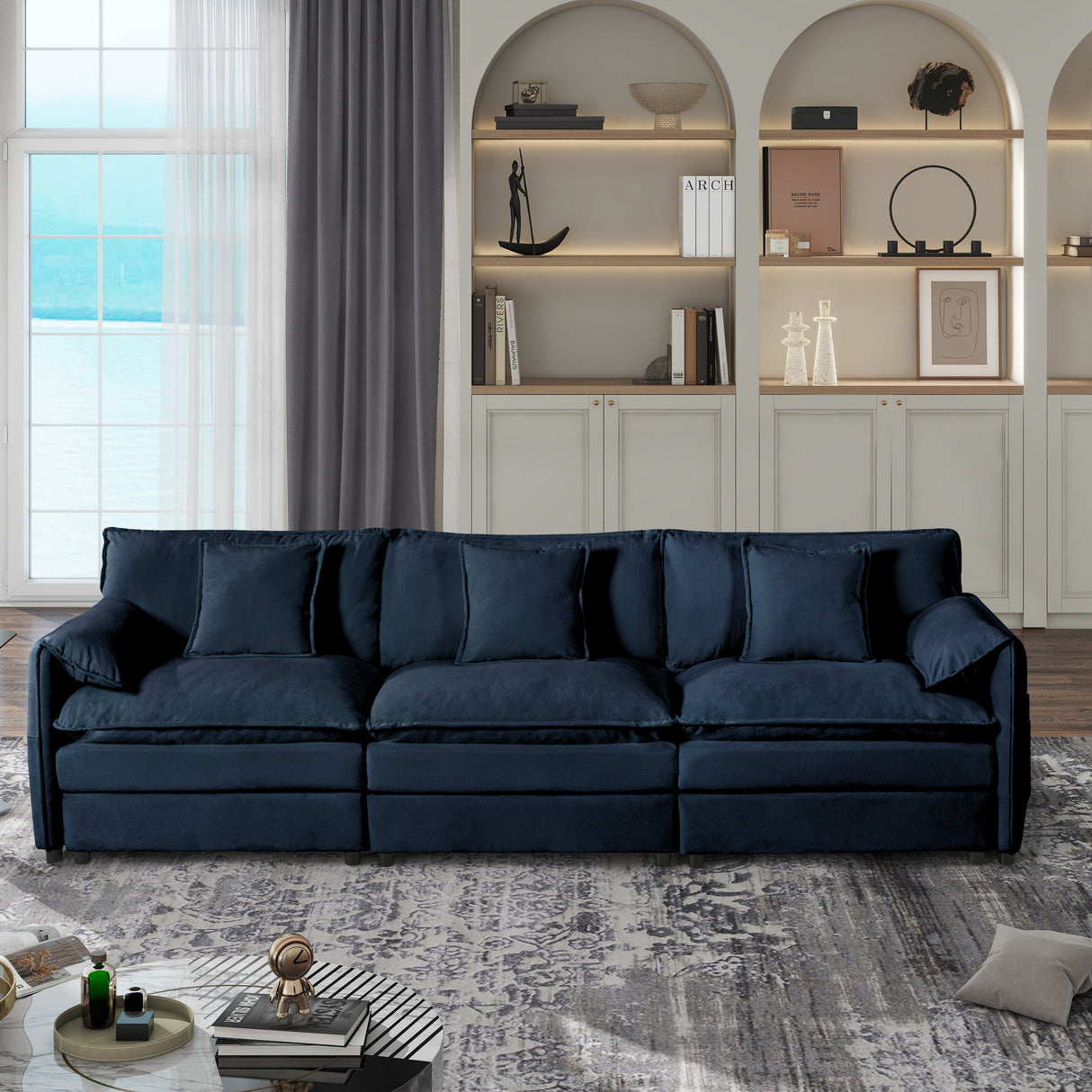 Oversized-Deep-Seat-Sectional-Sofa,-Modern-Chenille-Cloud-Couch,-Large-3-Seater-Modular-Sofa-with-3-Pillows,-Chenille,Blue-Sofas-&-Sectionals
