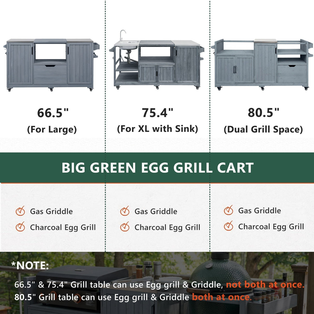 K&K 80.5' Outdoor Kitchen Island for Big Green Egg & Blackstone Griddle