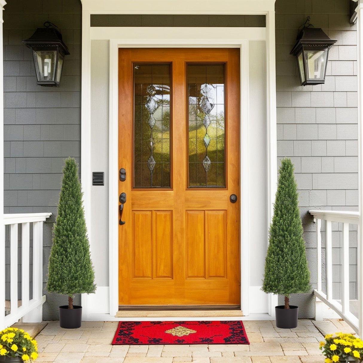 4FT Conical Topiary Cedar Trees Artificial Outdoor Set of 2