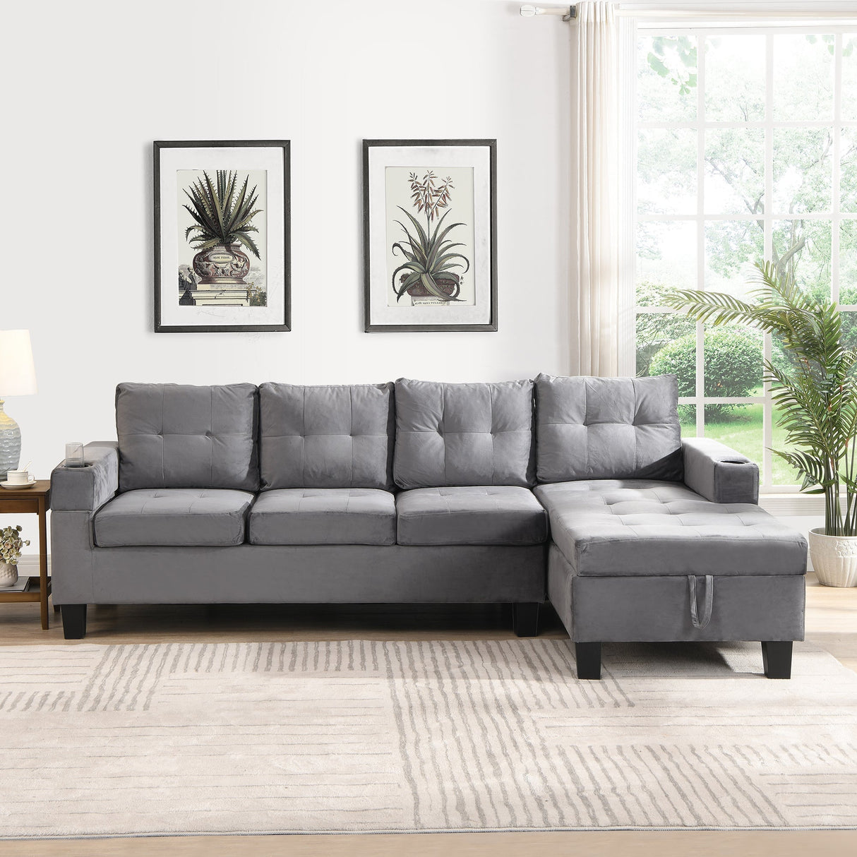 Modern Sectional Sofa Set with L-Shape Chaise Lounge and Storage