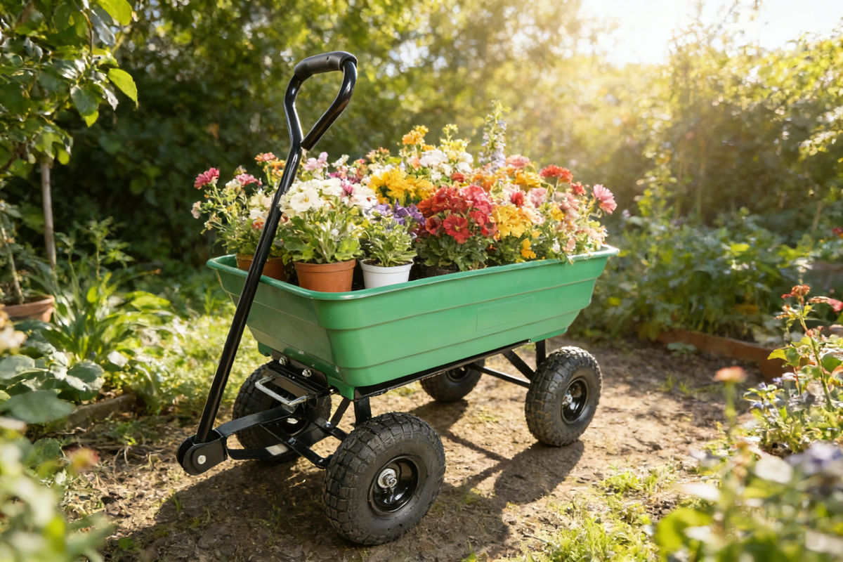 Folding Poly Garden Dump Truck with Steel Frame and Pneumatic Tires - Green