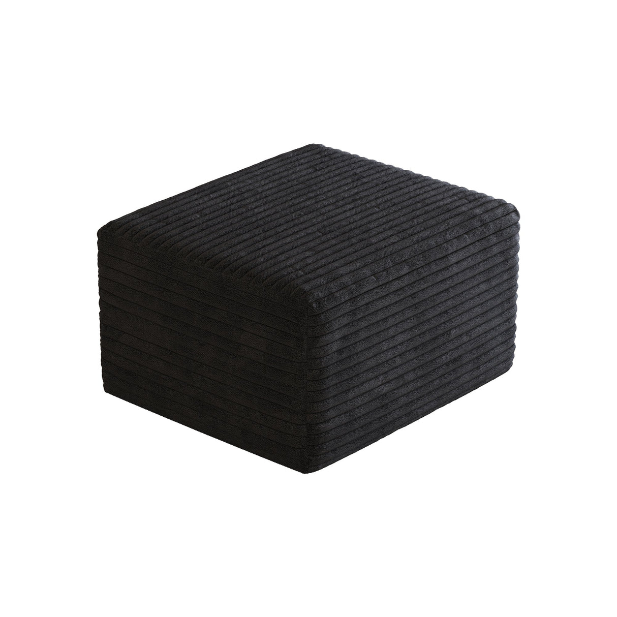 Black Plush Corduroy Sofa Ottoman - No Assembly Required