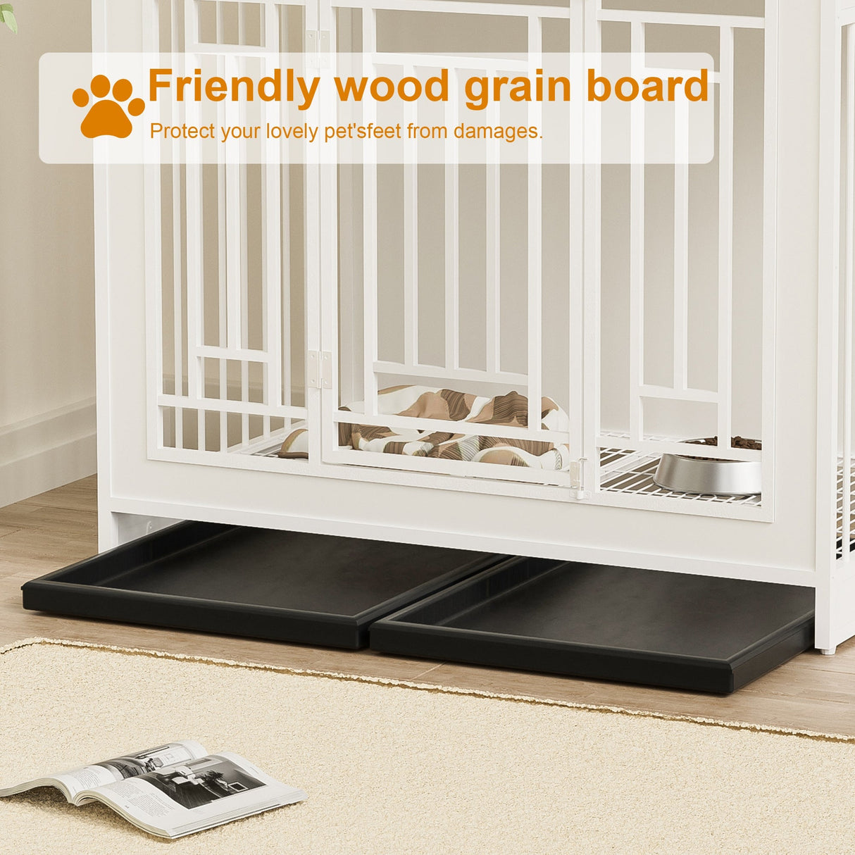 43.3 Inch Wooden Dog Crate Furniture with Divider and Storage