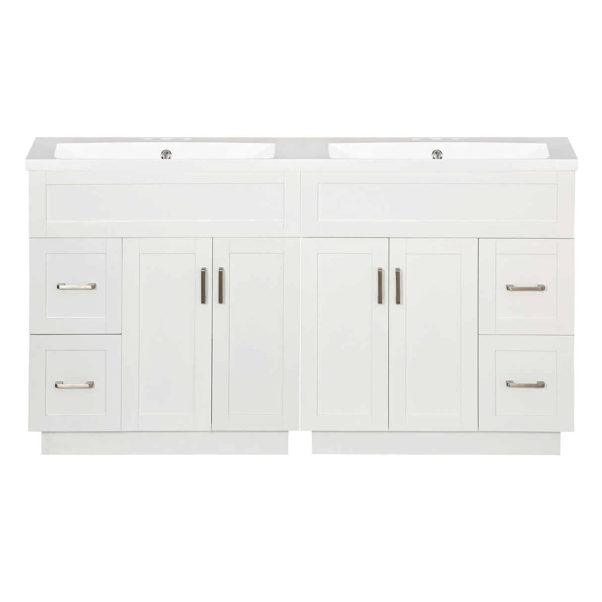 Bathroom Vanity with 4 Cabinet Doors, 4 Drawers, Dual Sinks - White