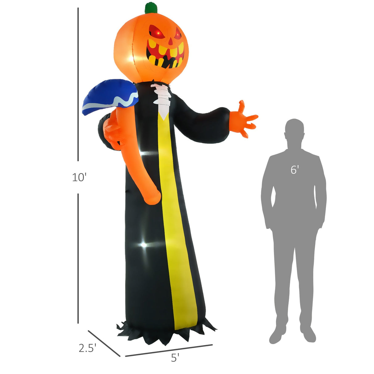 10-Foot Inflatable Pumpkin Ghost with LED Illumination and Hammer Prop