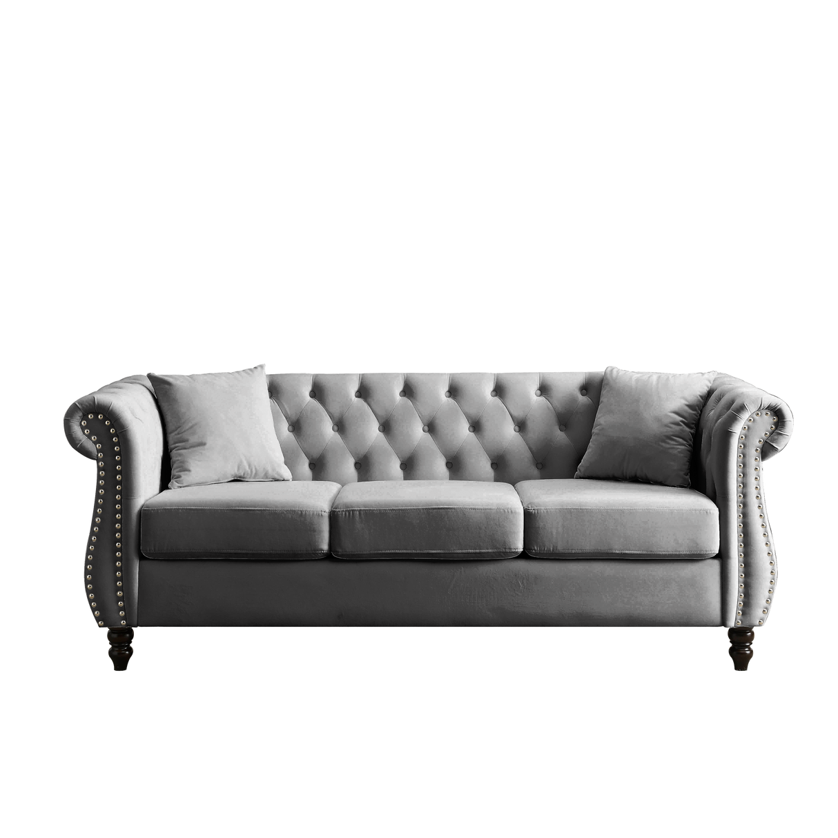80" Grey Velvet Chesterfield Sofa