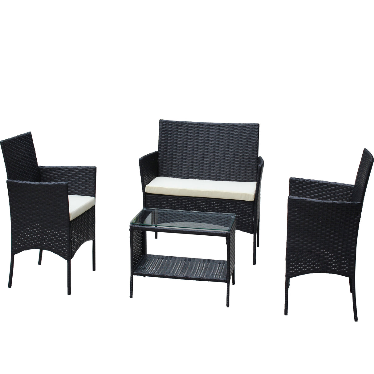 4 PC Rattan Patio Furniture Set Outdoor Cushioned Wicker Sofa