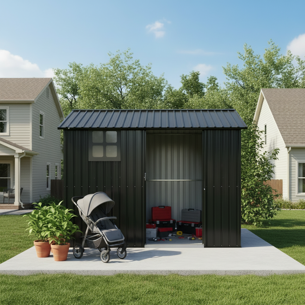 8x6FT Galvanized Steel Outdoor Storage Shed with Sliding Door