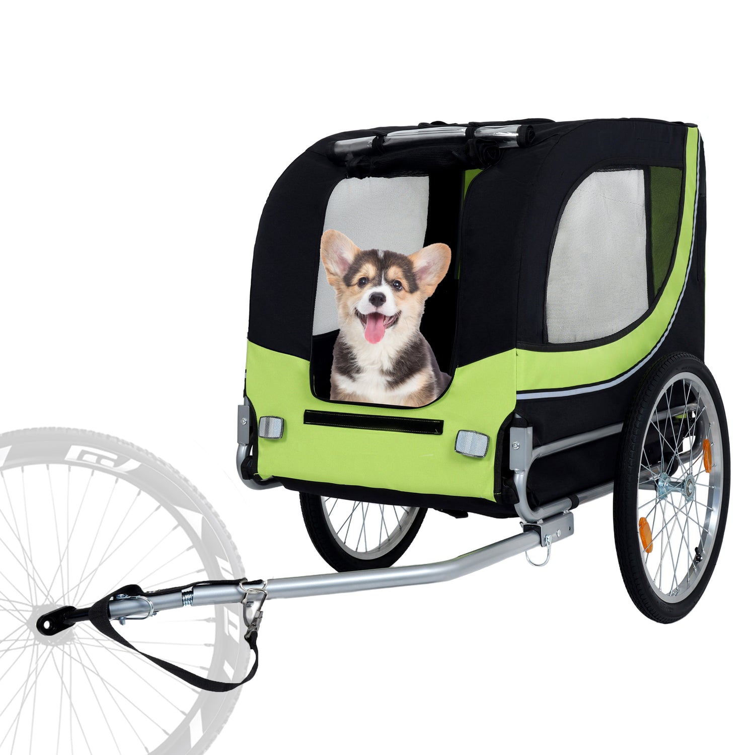 Large-Folding-Bike-Trailer-for-Dogs-–-66LB-Capacity-All-Terrain-Pet-Carrier,-Black--Green-Pet-Trailer