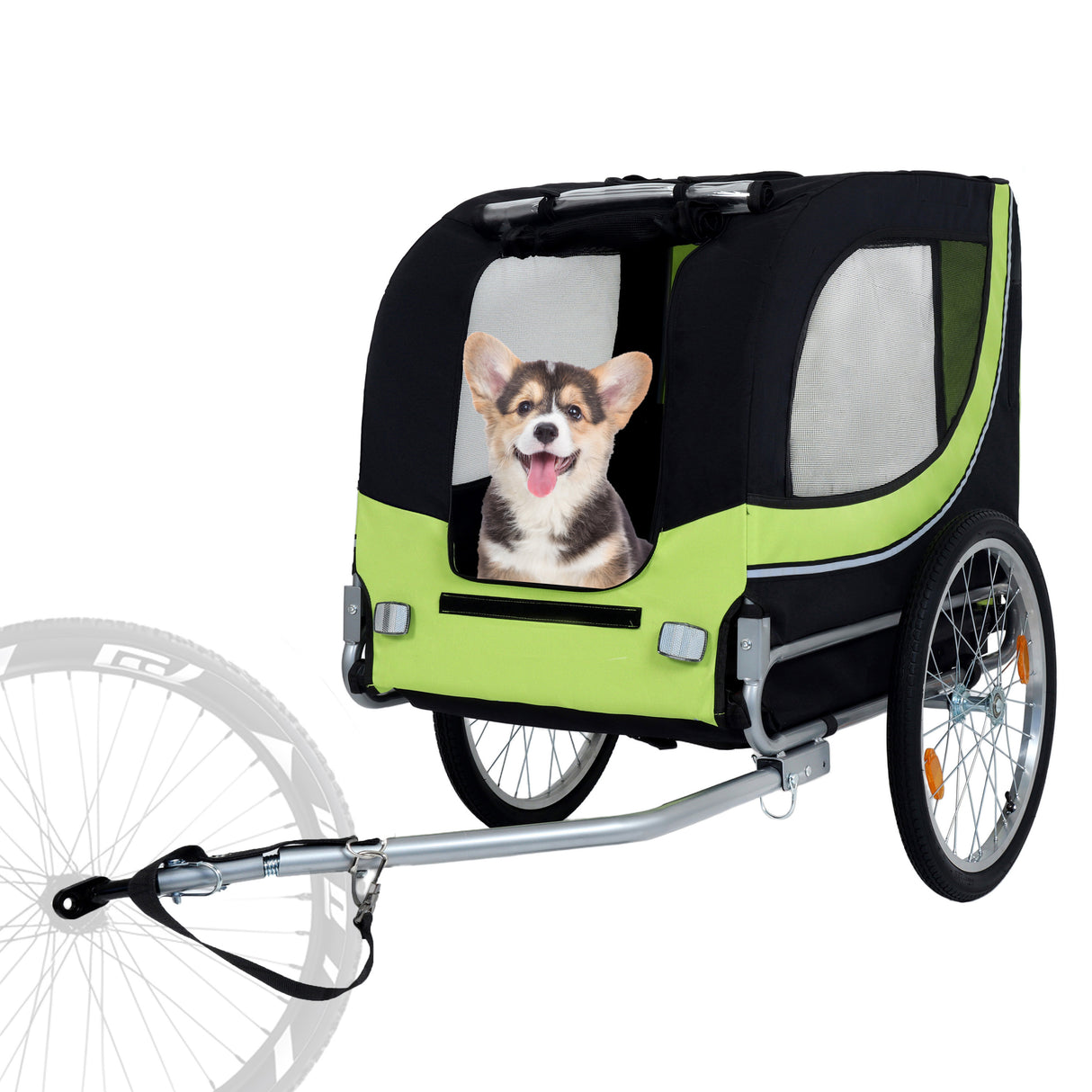 Large-Folding-Bike-Trailer-for-Dogs-–-66LB-Capacity-All-Terrain-Pet-Carrier,-Black--Green-Pet-Trailer