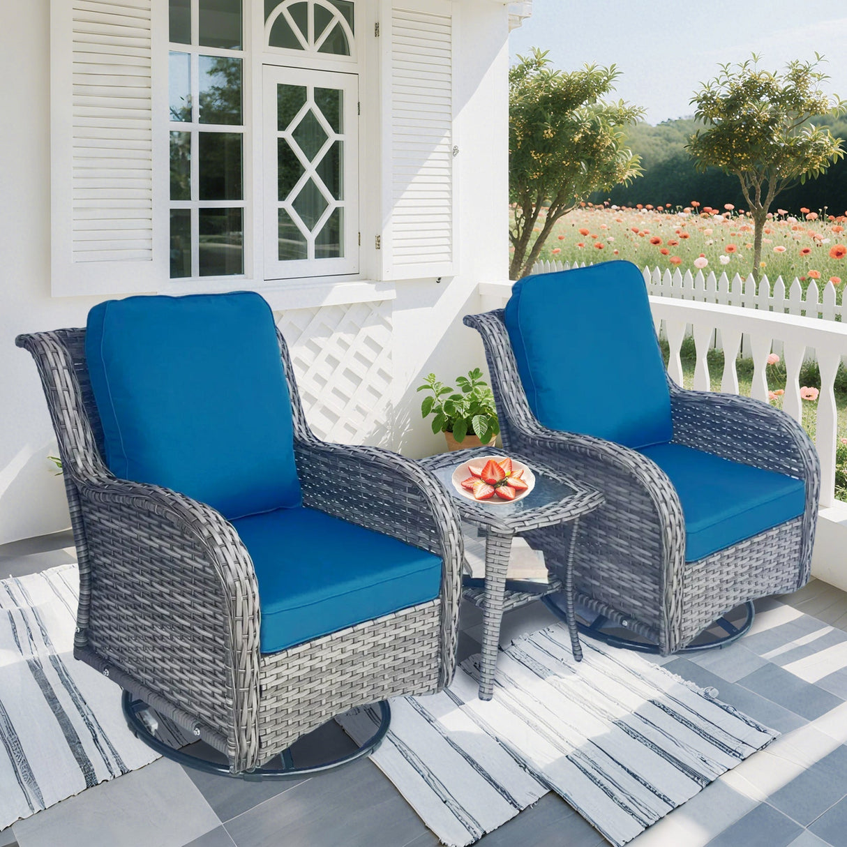Wicker Patio Furniture Set - 3 Piece Rattan Outdoor Sectional Conversation Sets