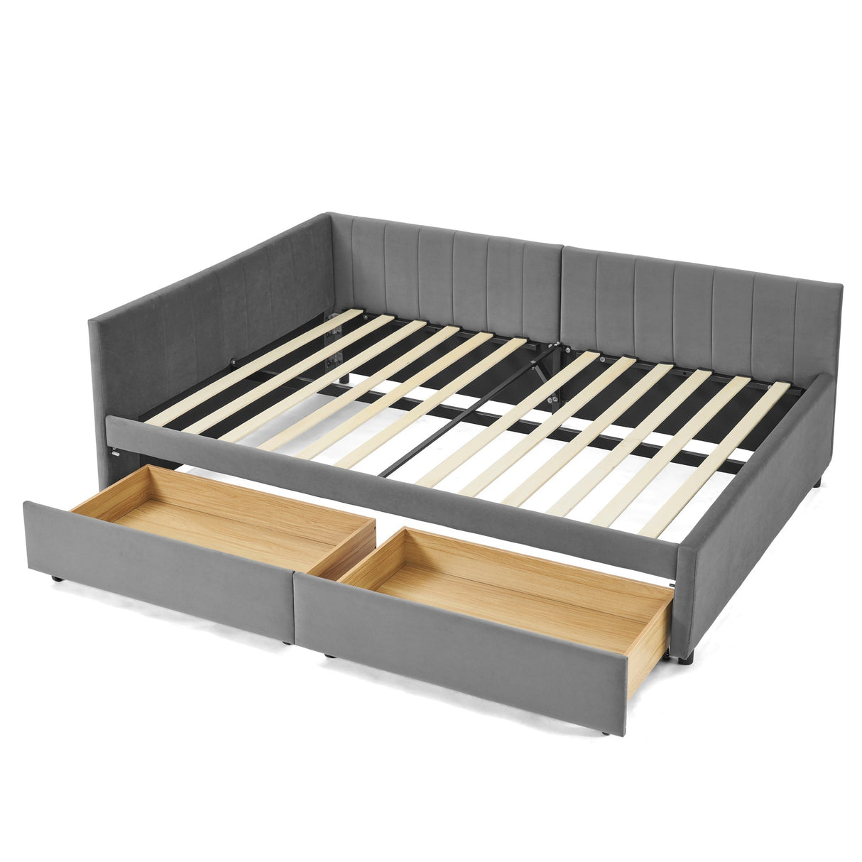 Full Size Upholstered Tufted Bed Frame with Two Drawers