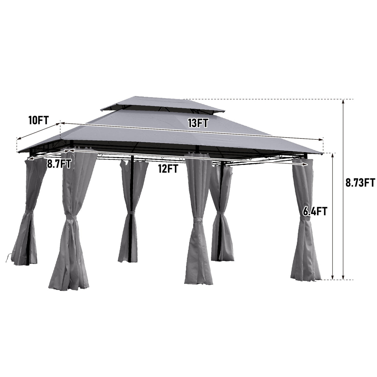 13x10 ft Outdoor Patio Gazebo Canopy Tent with Ventilated Double Roof and Side Wall