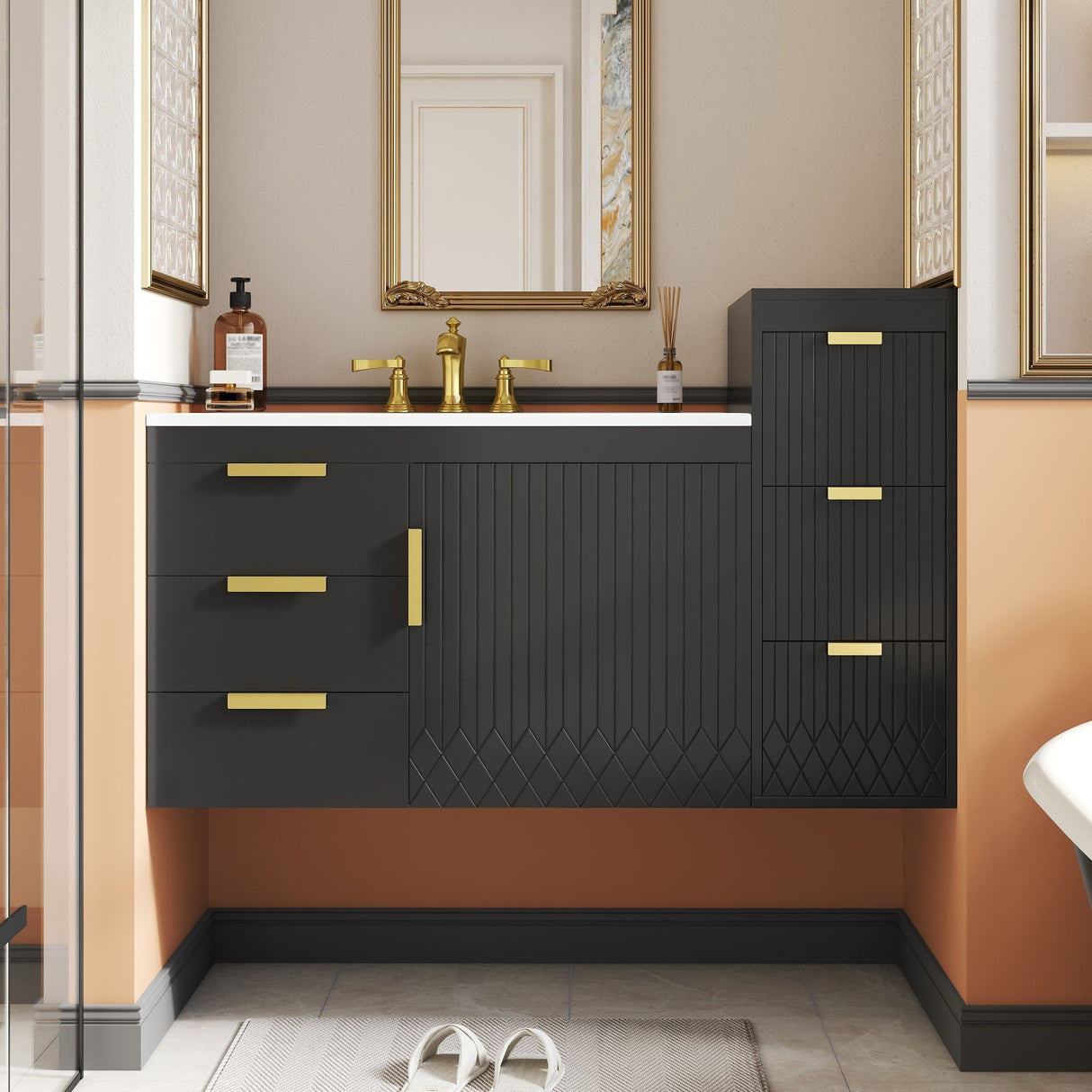 Wall Mounted Bathroom Cabinet With Side Cabinet Combo