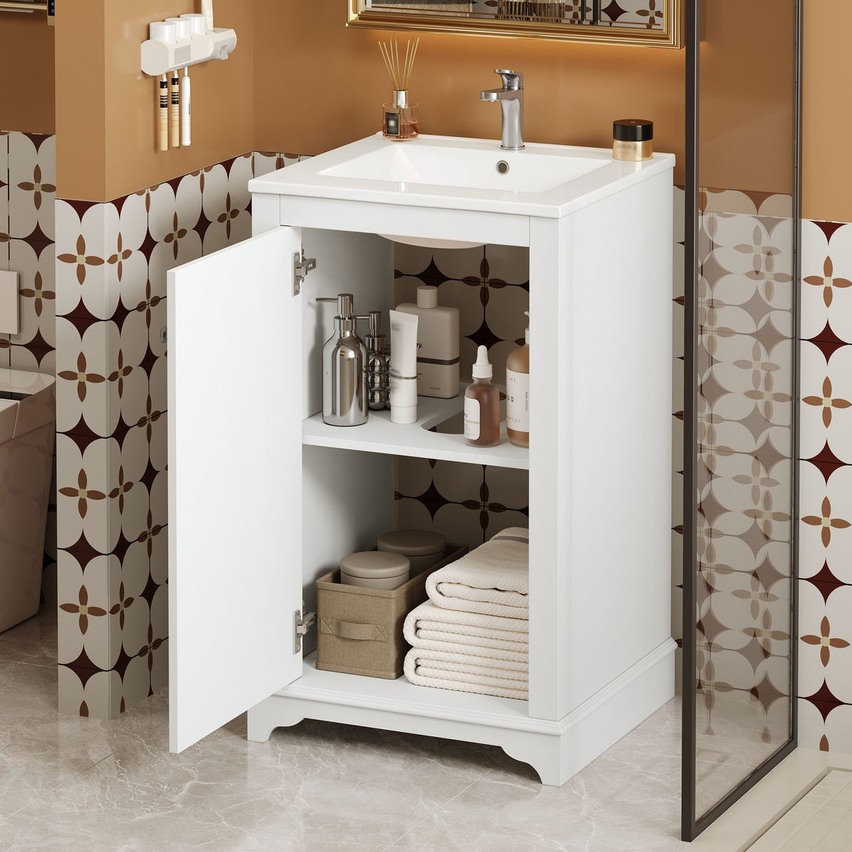 Bathroom Vanity With Sink, Freestanding Single Cabinet Set, Soft Close Door, Adjustable Shelf