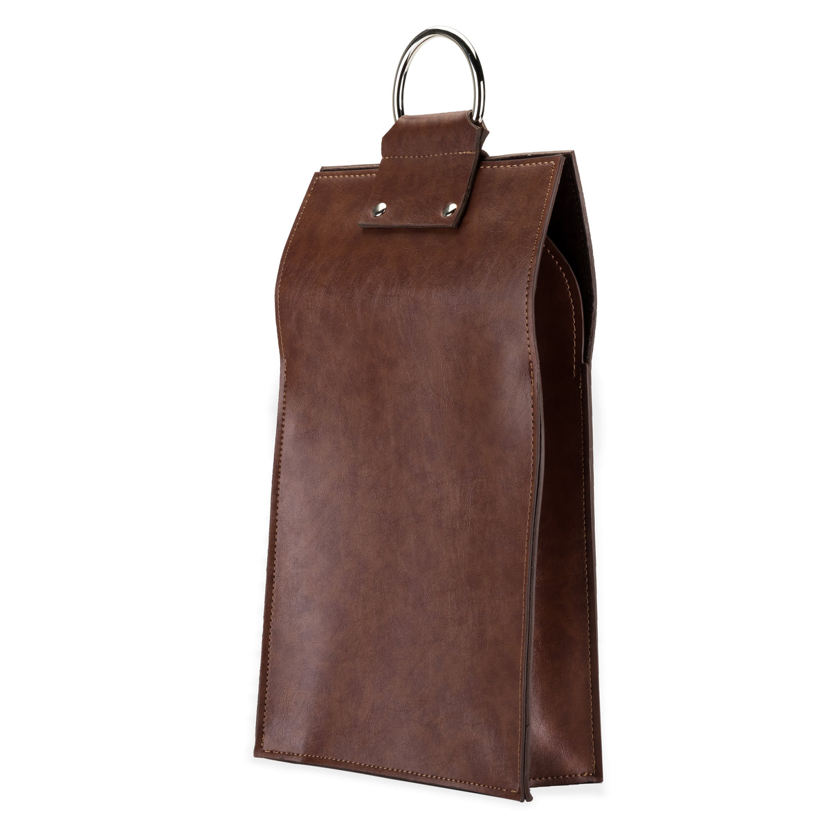 Brown faux leather double-bottle wine tote by viski®