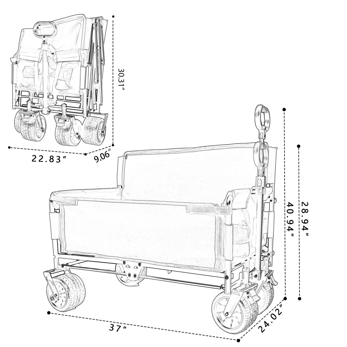3-in-1 Convertible Folding Wagon Cart with Bench Seat & Storage
