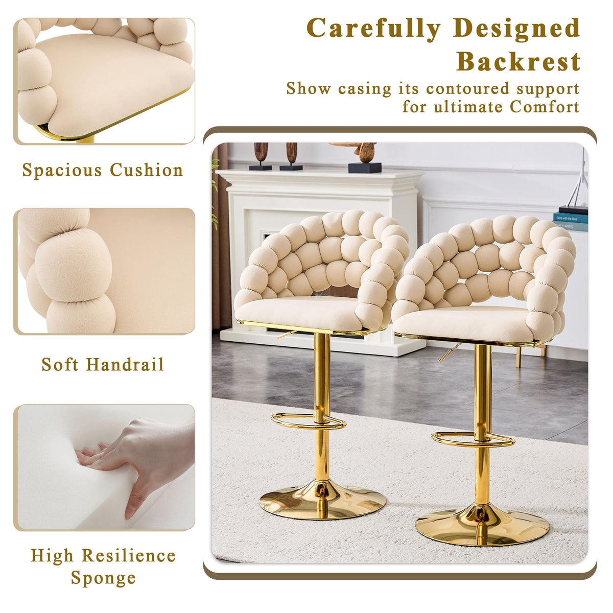 Puffy Bubble Chair, Ball Chain (Set of 2) - Beige / Gold