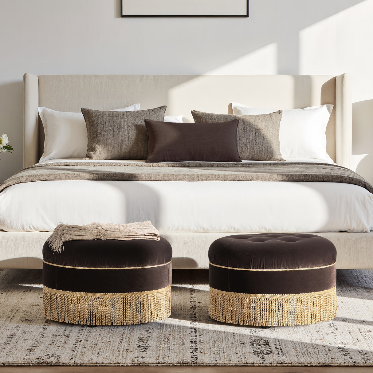 Yolanda 24" Round Upholstered Accent Ottoman Deep Brown Performance Velvet