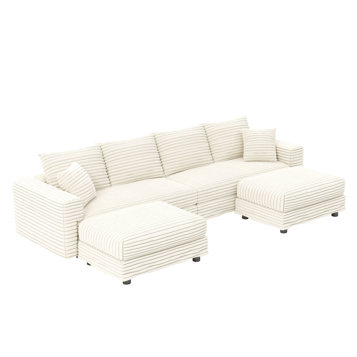 Deep Seat Convertible Sofa With Soft Pillows And Ottomans