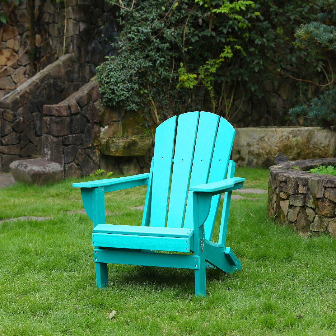 Adirondack Folding Chair with Dual Cup Holders - HDPE All-Weather Outdoor Chairs, Wood-Like Patio Chair for Backyard, Camping, Garden, Pool & Fire Pit, Lake blue