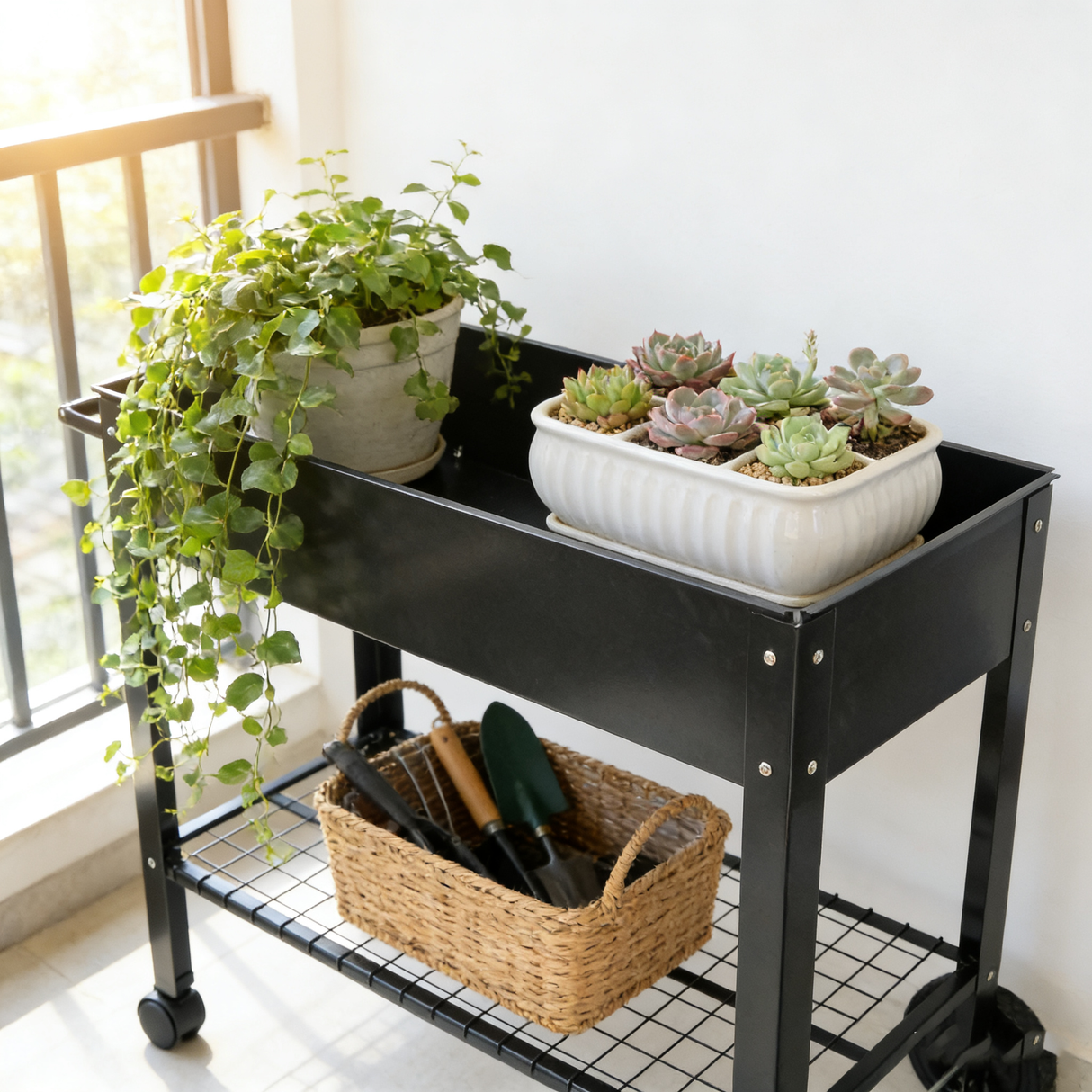 Mobile Metal Raised Garden Bed Cart with Legs