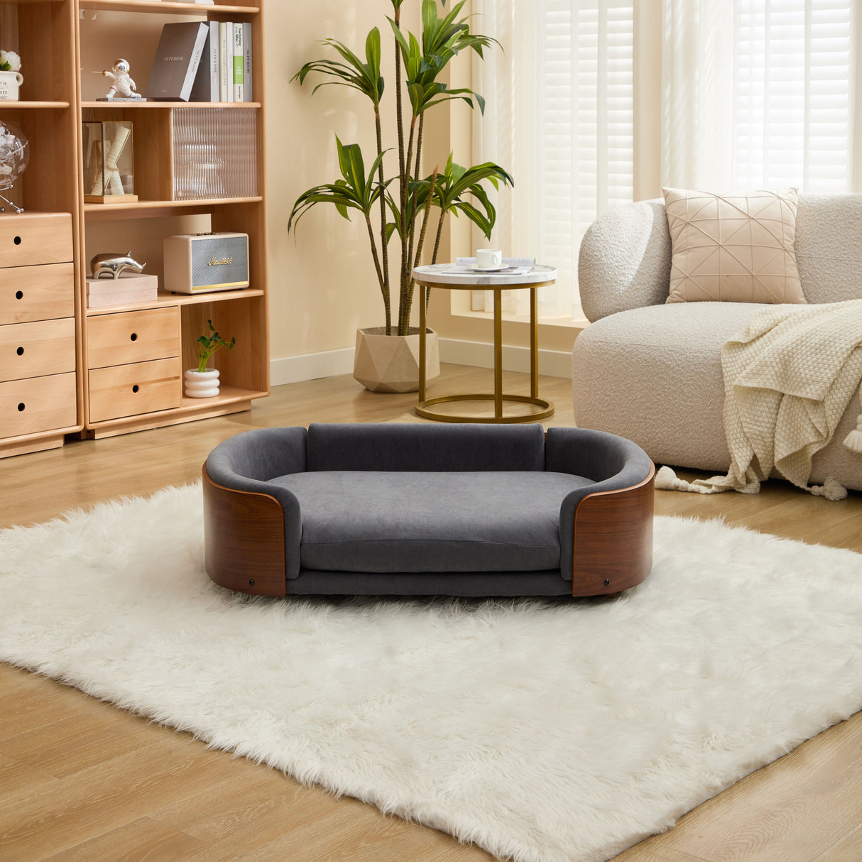 Scandinavian-style-Elevated-Dog-Bed-Pet-Sofa-With-Solid-Wood-legs,-Velvet-Pet-Bed