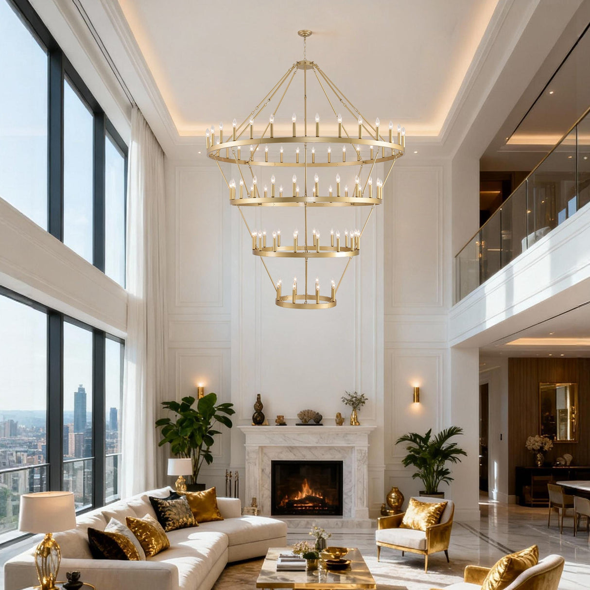 70.87 Inch 3-Tier Wagon Wheel Chandelier