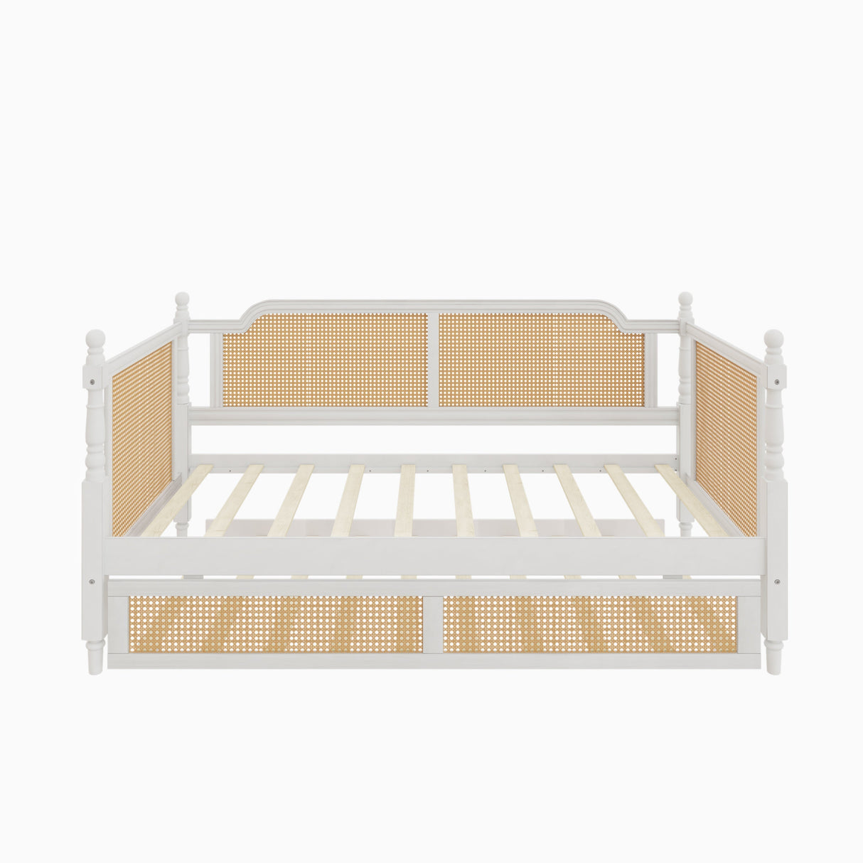 Traditional Style Rattan Twin Size Daybed with Twin Trundle