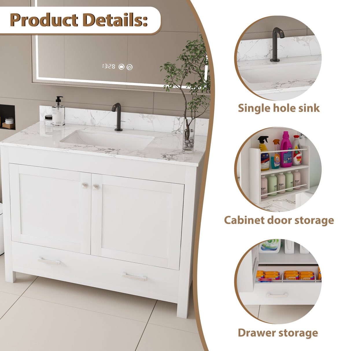 Modern 43" Bathroom Vanity with Artificial Marble Carrara