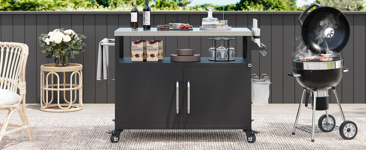 K&K 54.5" Outdoor Kitchen Island with Stainless Steel Tabletop
