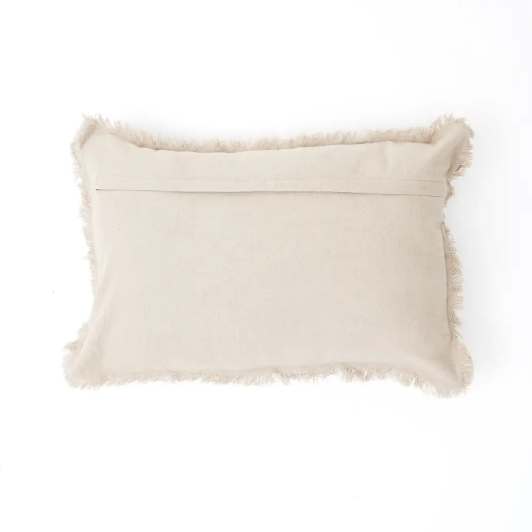 Linen Printed Lumbar Pillow with Fringes Blue & Grey 16x24