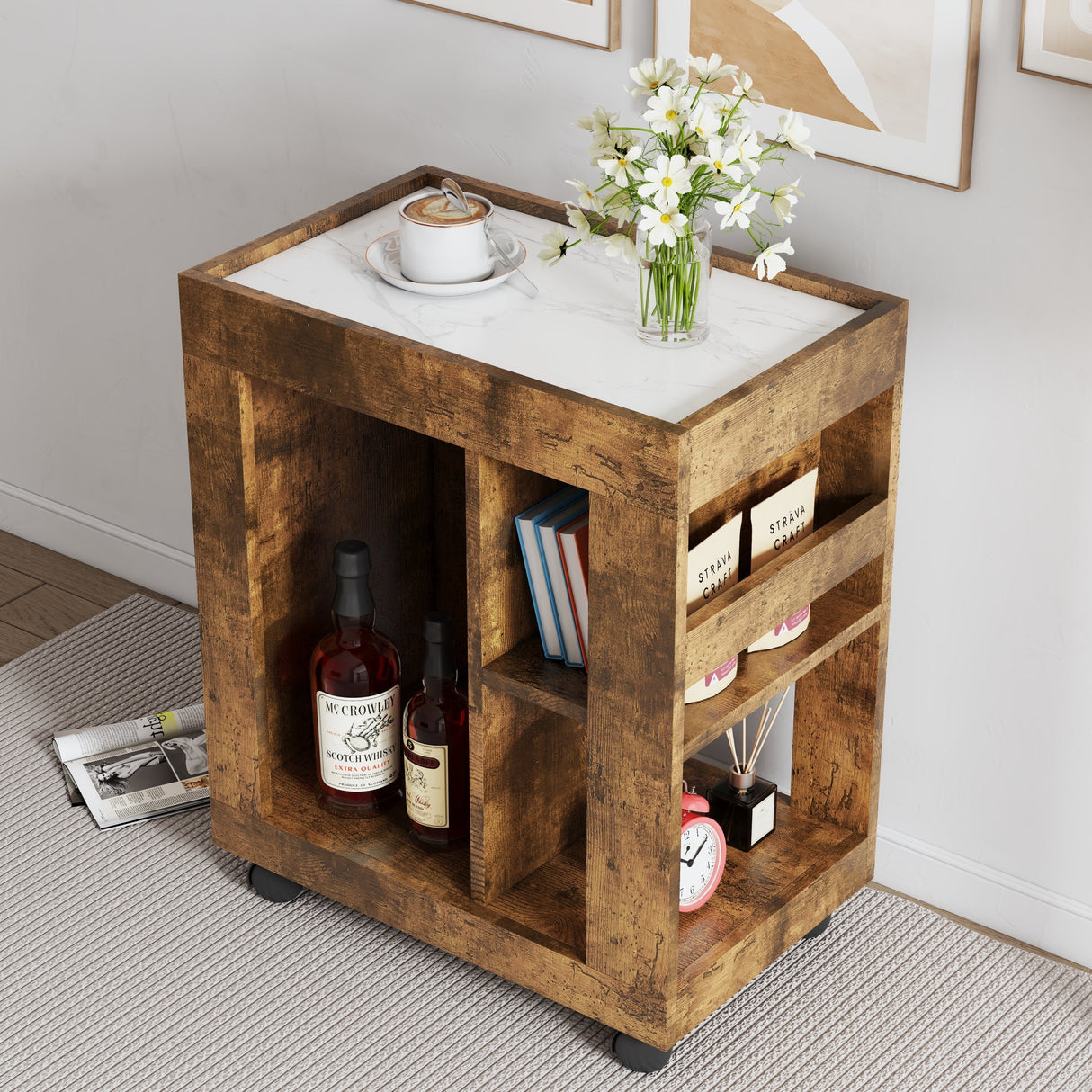 Mid-century Modern Style Movable Side Cabinet