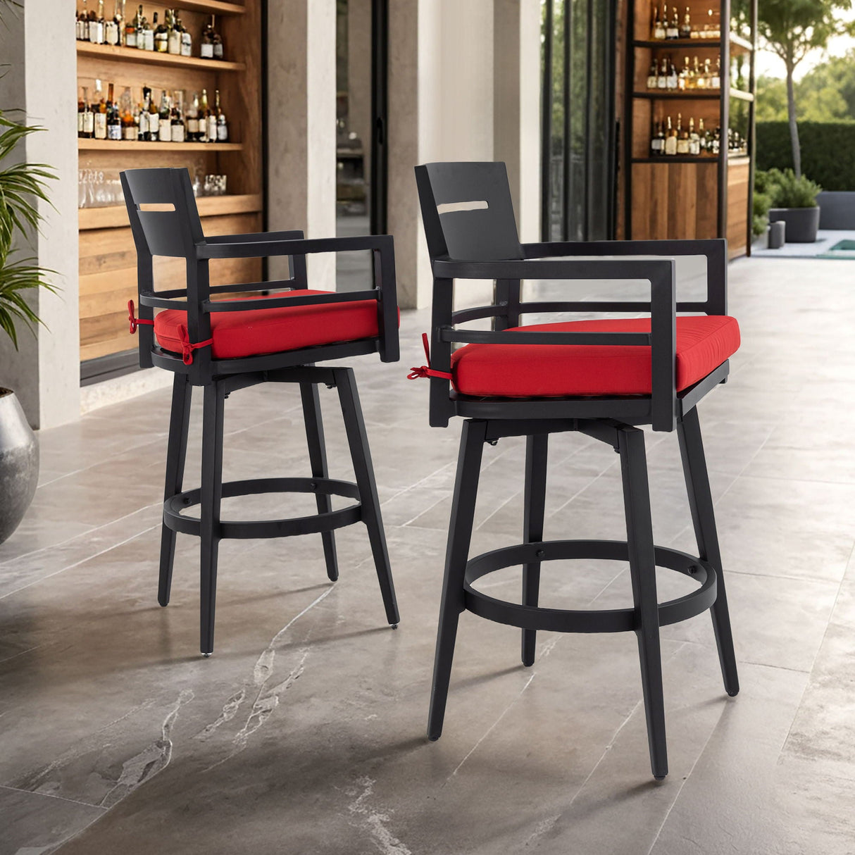 Outdoor Swivel Bar Chairs, 360 Degree Rotation, Ergonomic Backrest (Set of 2)