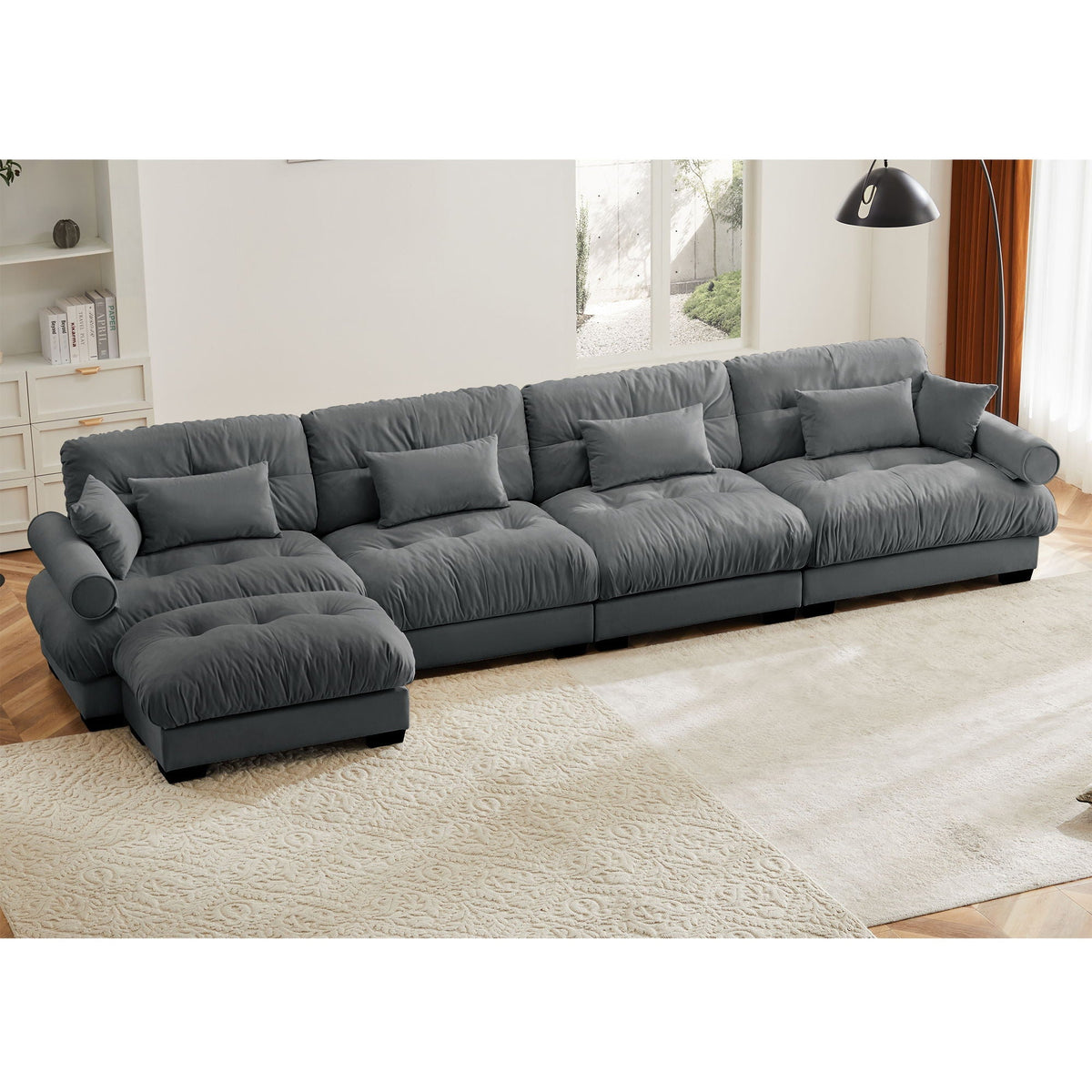 Oversized Modular Sectional Sofa with Movable Ottoman - Fabric, Multiple Colors