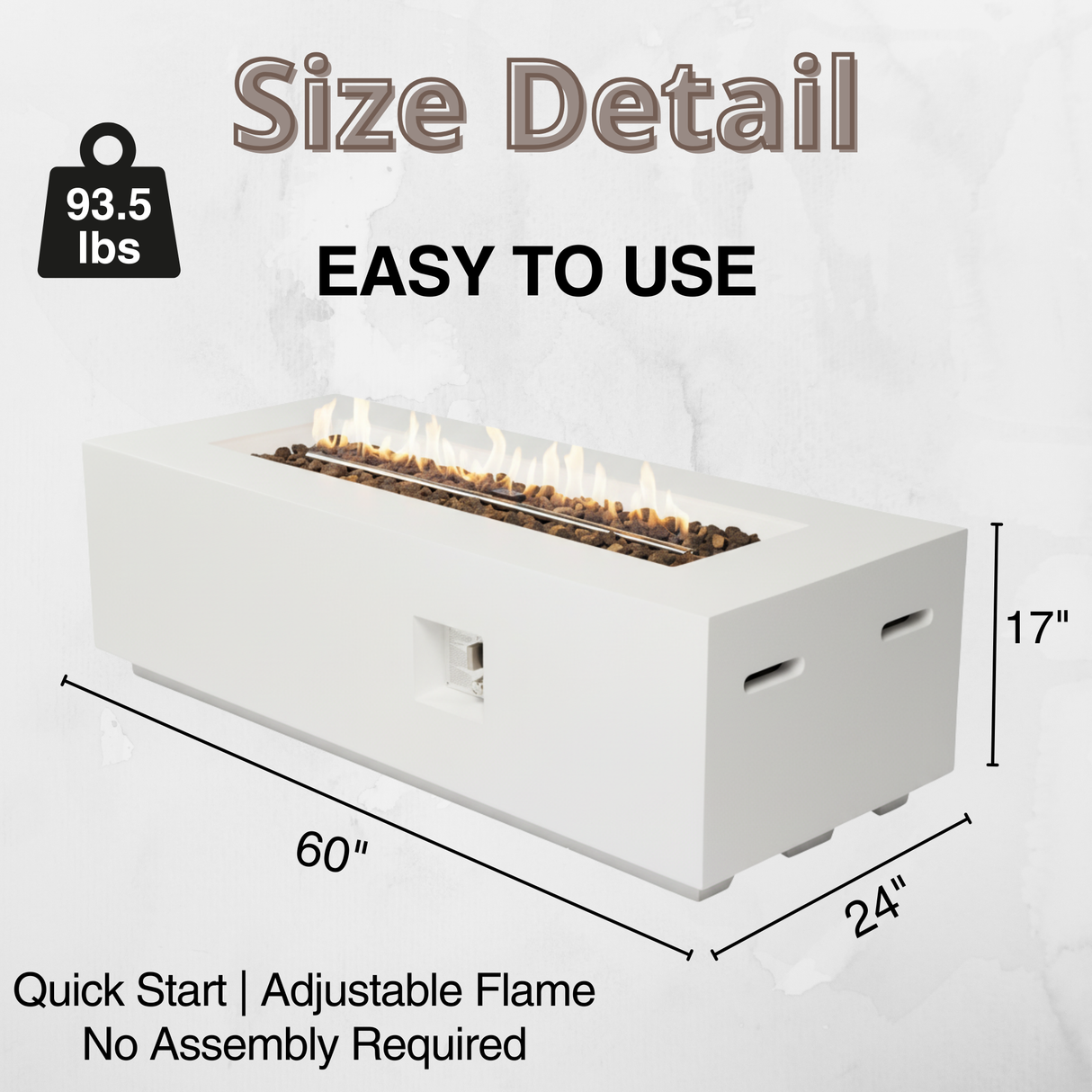 Outdoor Rectangle Propane Fire Pit Table 60 Inch, White