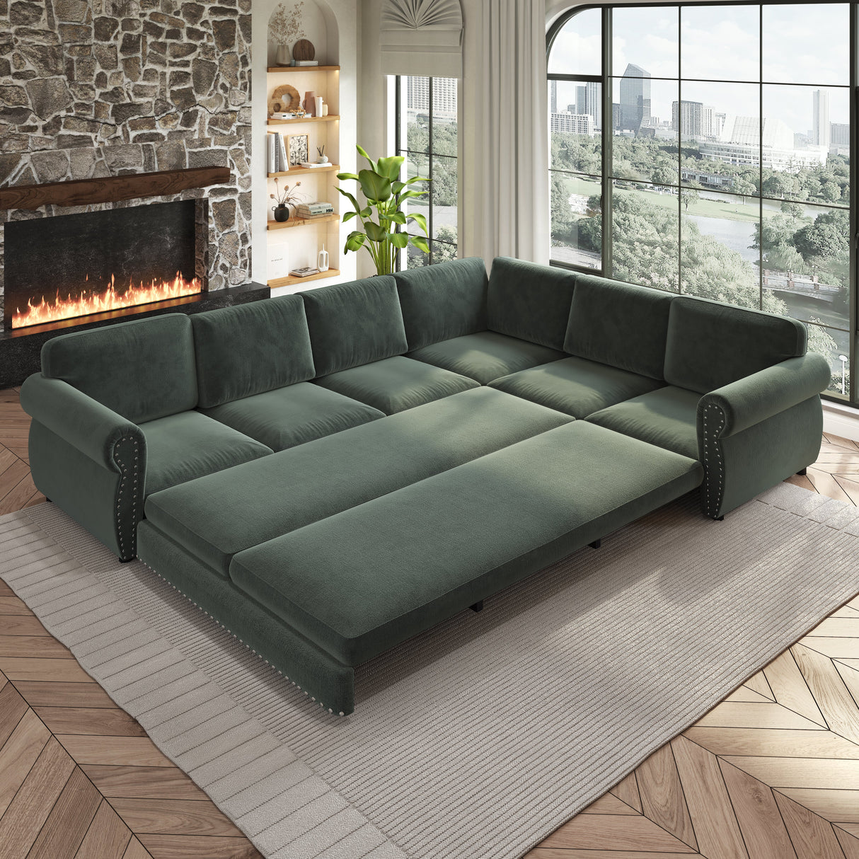 118" L-Shaped Convertible Sofa Couch