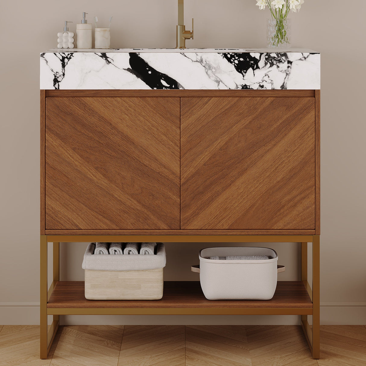 29.9" Modern Free-standing Bathroom Vanity with Ceramic Sink