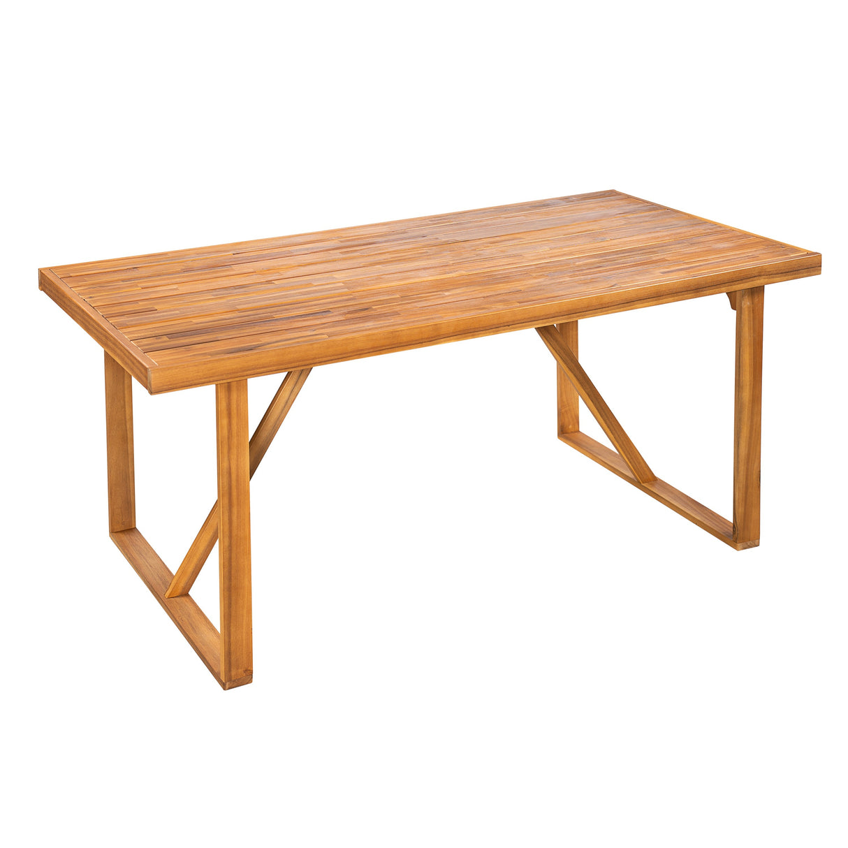 7 Pieces Acacia Wood Outdoor Dining Set with Green Cushions