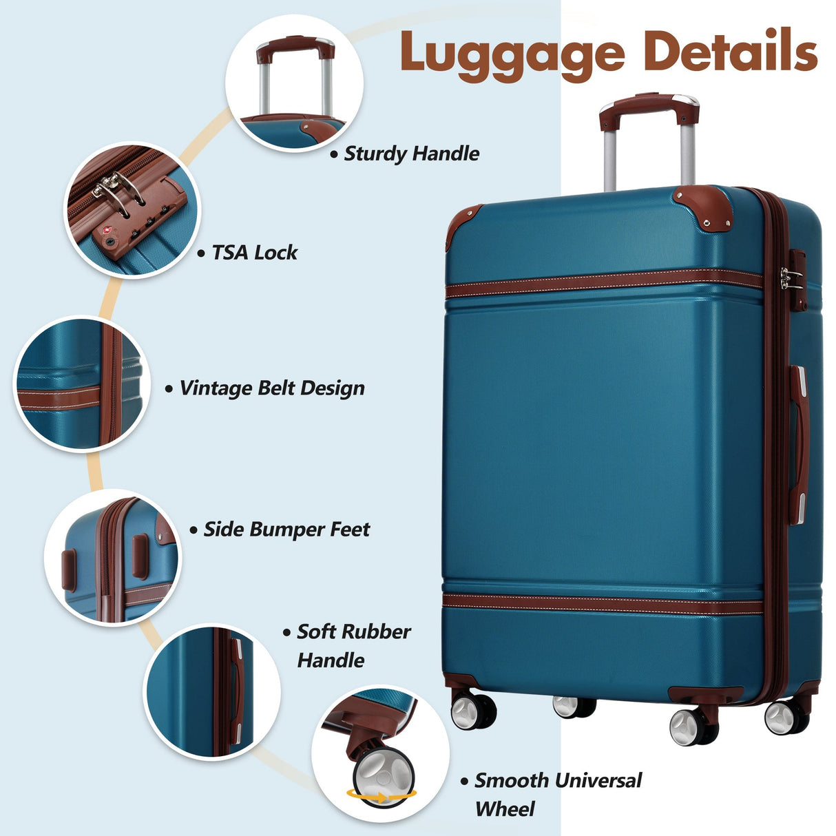 GigaTech Hardshell 3-Piece Lightweight Luggage Set - Blue 28 Inch