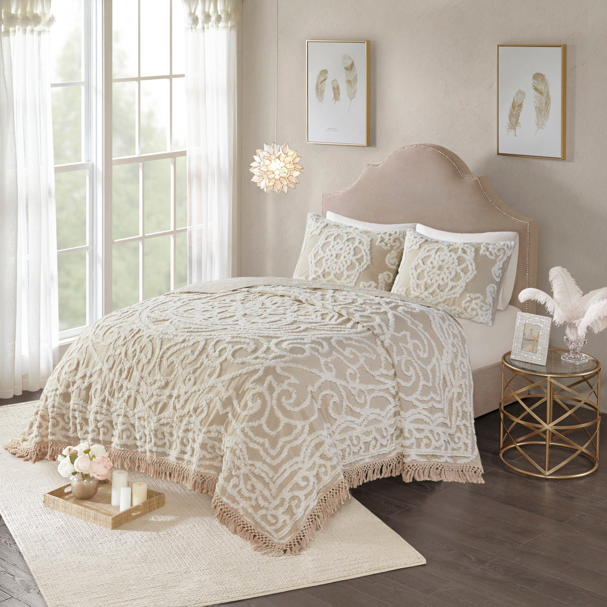 Tufted-Cotton-Chenille-Medallion-Fringe-Coverlet-Mini-Set-Taupe-Full/Queen-Quilts-&-Comforters