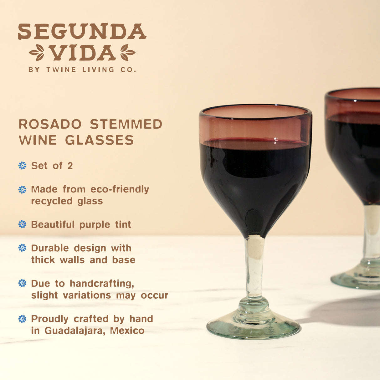Rosado Stemmed Wine Glass Set by Twine Living- Set of 2