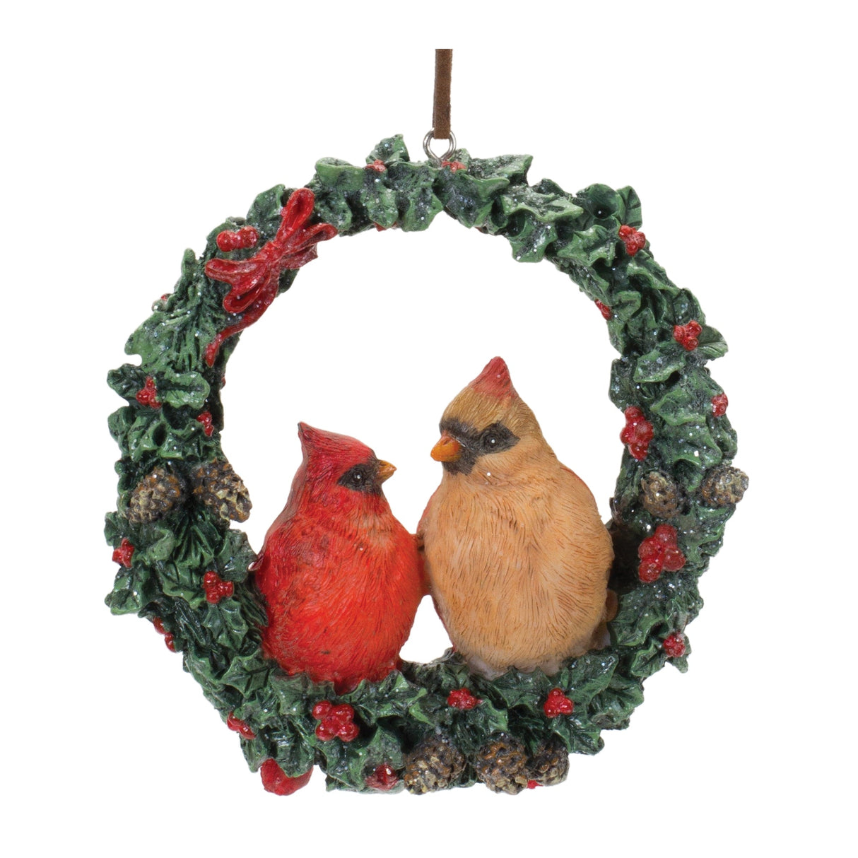Cardinal-Bird-Couple-Wreath-Ornament-(Set-of-4)-Christmas-Ornaments