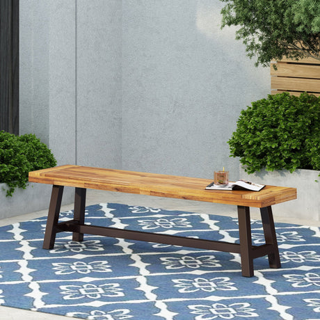 Carlisle-outdoor-acacia-wood-&-rustic-metal-bench-Sandblast-Finish-/-Rustic-Metal-Outdoor-Benches
