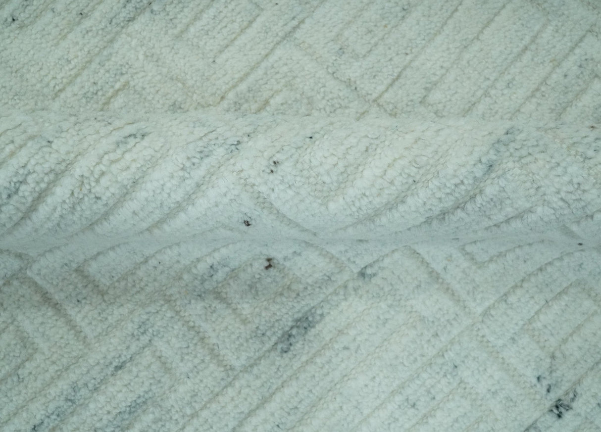 Carved Texture Modern Geometrical Bricks Design Ivory and Light Blue Hand Knotted 5x8 wool Area Rug