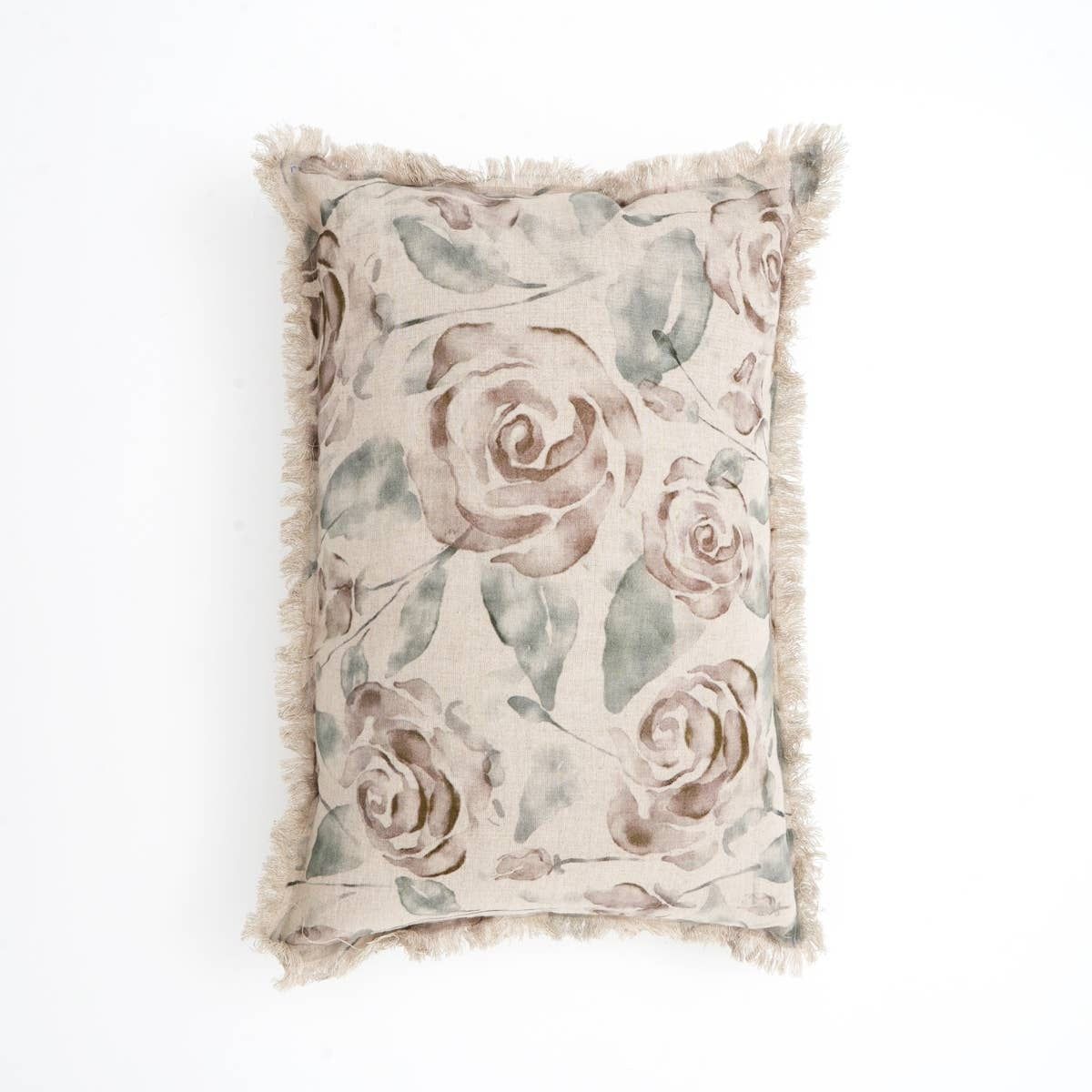 Linen Printed Lumber Throw Pillow 16x24 Brown & Green