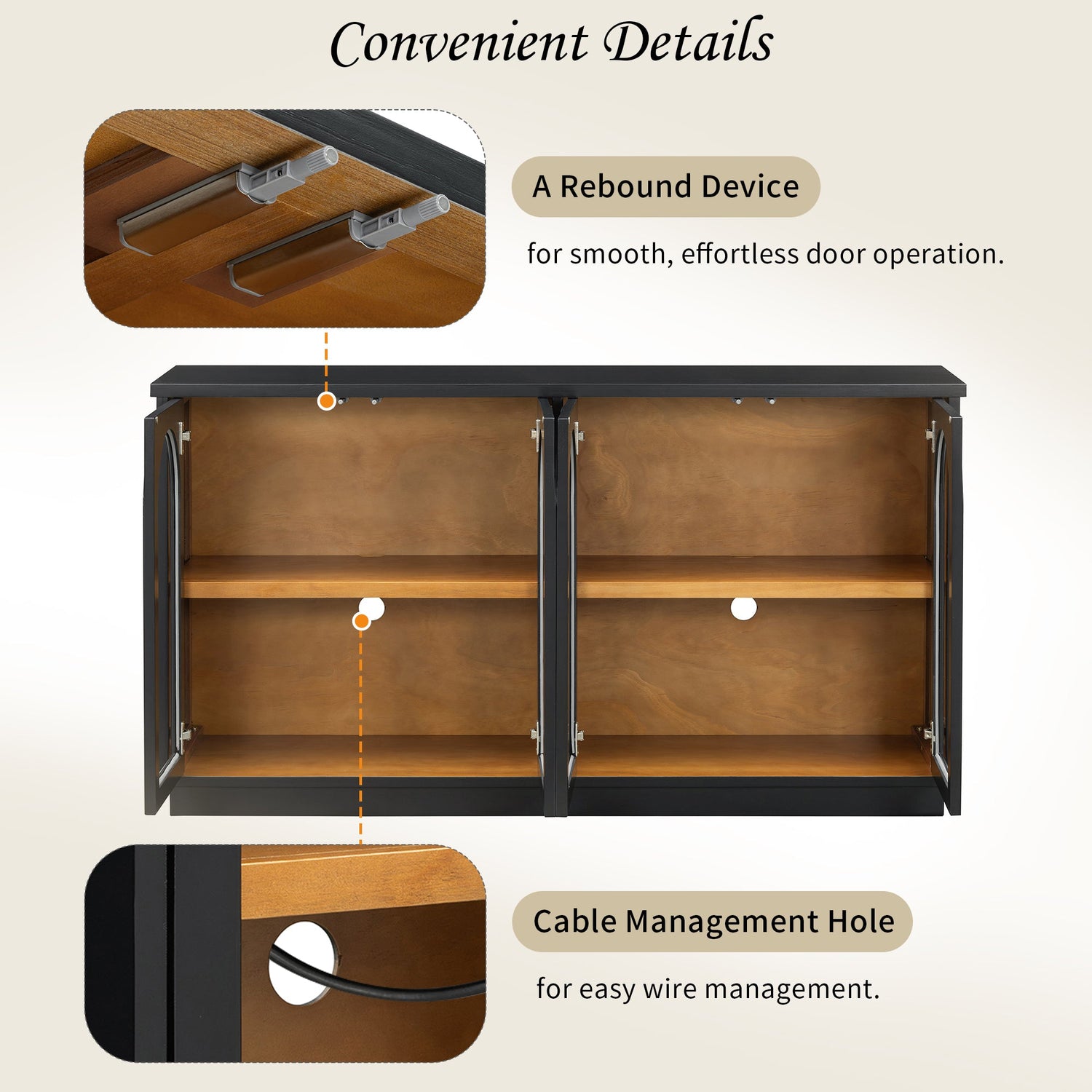 Arched Storage Cabinet with Glass Doors
