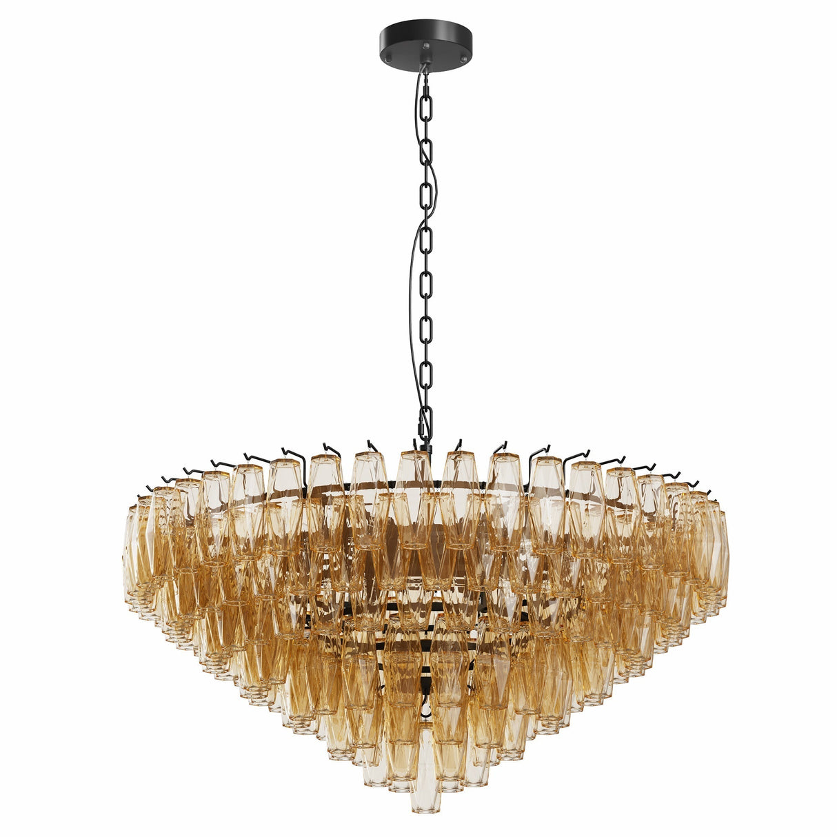 Modern Round 14-Light Black Chandelier with Smoke Glass Tubes