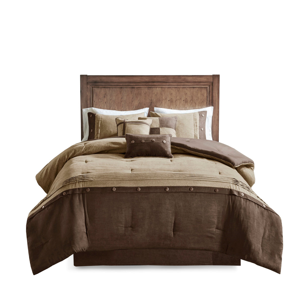 7 Piece Faux Suede Comforter Set Brown Queen