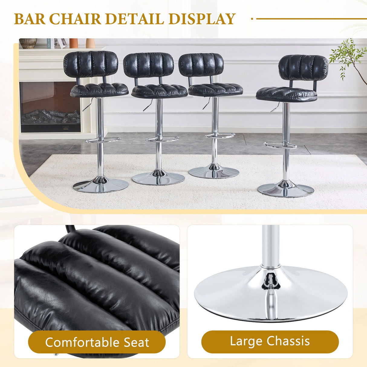 Adjustable Height Bar Stools With Footrest For Kitchen Island (Set of 2)